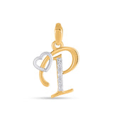 P Letter Initial with Heart Diamond Pendant 10K Yellow Gold